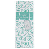 Happy 90th乱数パターンティール（緑がかった色）/白 ワインギフトバッグ (正面)