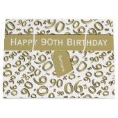 Happy 90th乱数パターン金ゴールド/白 ラージペーパーバッグ (正面)