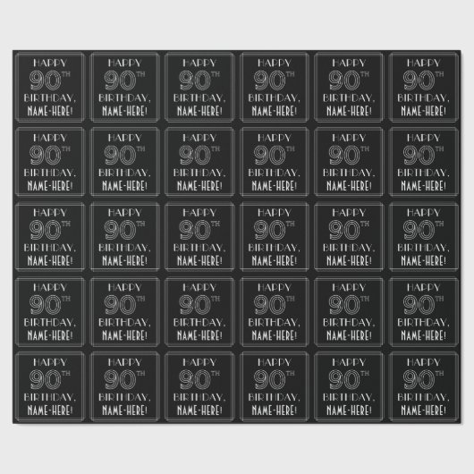 HAPPY 90th誕生日、アールデコスタイル(名前をカスタムする付き) ラッピングペーパー (シーム)