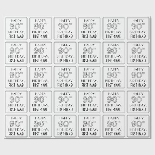 HAPPY 90th誕生日;アールデコスタイル;名前をカスタムする ラッピングペーパー (フラット)