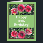 HAPPY 90th誕生日/RED & WHITE DAHLIAS/CUSTOMIZAB カード<br><div class="desc">ダリアかわいらしスの三つ赤と白星このジャンボ「HAPPY 90TH誕生日」カードを飾る。グルー素晴らしプ・カードの場合。前後の文字はカスタマイズ可能で、年齢を変更でき、大事な行事(誕生日カード以外でも可)も変更できる。</div>