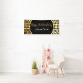 Happy 90th Birthday Banner Black and Gold Glitter 横断幕 (インサイチュ)