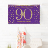 Happy 90th Birthday Banner Purple and Gold Glitter 横断幕 (インサイチュ)
