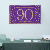 Happy 90th Birthday Banner Purple and Gold Glitter 横断幕 (トレードショー)