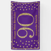 Happy 90th Birthday Banner Purple and Gold Glitter 横断幕 (縦)
