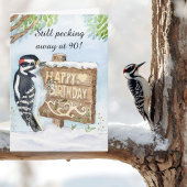 Happy 90th Birthday Downy Woodpecker カード