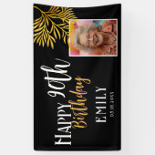 Happy 90th Birthday Gold Foliage Photo Backdrop 横断幕 (縦)