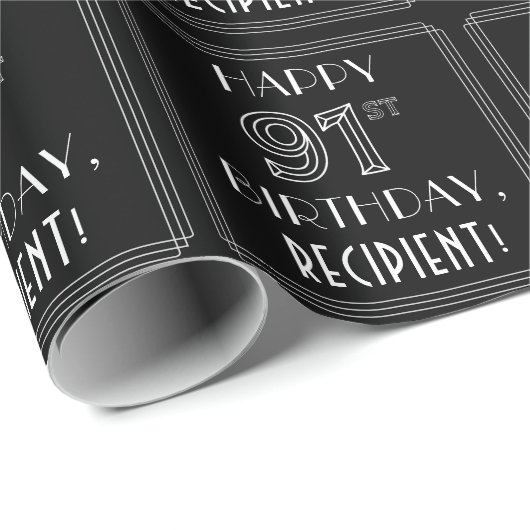 HAPPY 91ST誕生日、アールデコスタイル(名前をカスタムする付) ラッピングペーパー (ロールコーナー)