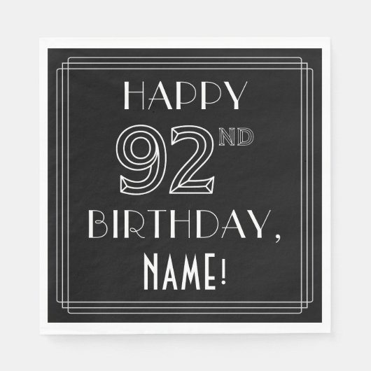 HAPPY 92nd誕生日;アールデコスタイル;名前をカスタムする スタンダードランチョンナプキン (正面)