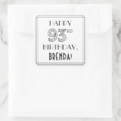 HAPPY 93rd誕生日、アールデコスタイル、名前をカスタムする スクエアシール (バッグ)