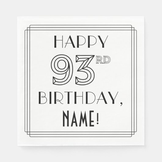 HAPPY 93rd誕生日;アールデコスタイル;名前をカスタムする スタンダードランチョンナプキン (正面)