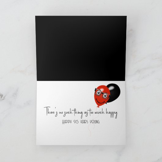 Happy 95th Birthday On Black With Balloons カード (内部)