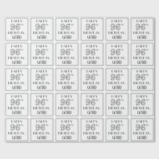 HAPPY 96th誕生日;アールデコスタイル;名前をカスタムする ラッピングペーパー (シーム)