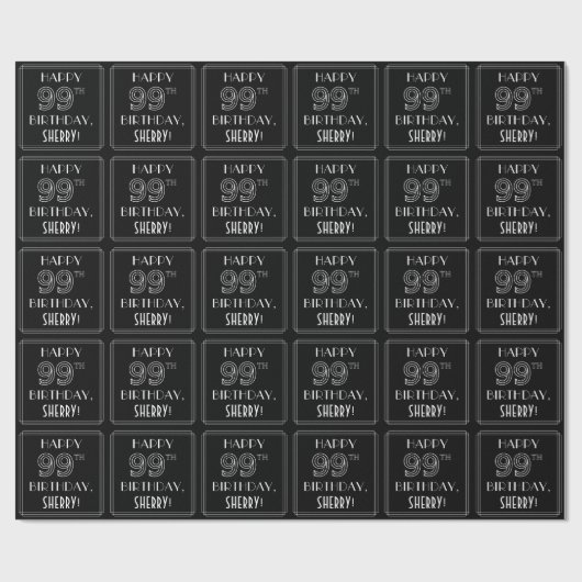 HAPPY 99th誕生日、アールデコスタイル(名前をカスタムする付き) ラッピングペーパー (フラット)