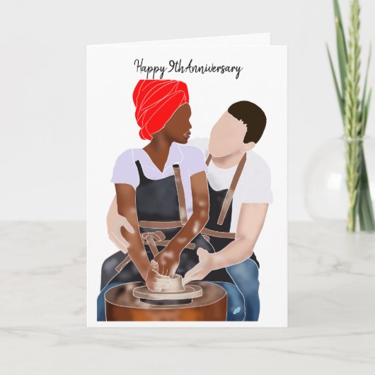 Happy 9th Anniversary Interracial Couple Clay カード (正面)
