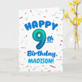Happy 9th Birthday Card with Custom Name カード (黄色い花)