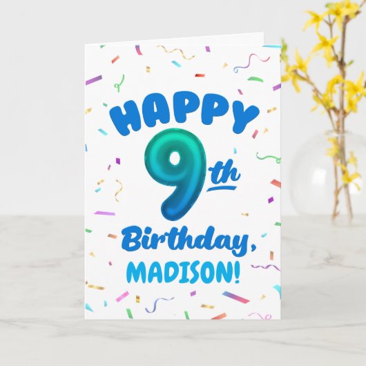 Happy 9th Birthday Card with Custom Name カード (黄色い花)