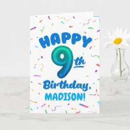 Happy 9th Birthday Card with Custom Name カード