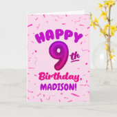 Happy 9th Birthday Card with Custom Name カード (黄色い花)