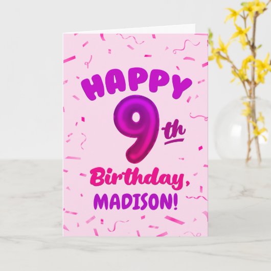 Happy 9th Birthday Card with Custom Name カード (黄色い花)