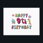 Happy 9th Birthday for 9 year old Kids B-day ポストカード<br><div class="desc">Happy 9th Birthday. Funny,  cute and lovely Kids Birthday design with lovely teddy bear holding a gift and a funny pencil writing the birthday wishes. A perfect match for Kids and Teens.</div>
