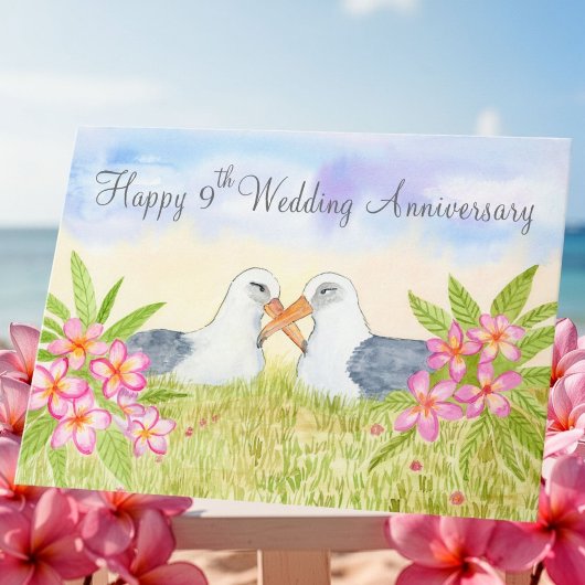 Happy 9th Wedding Anniversary Laysan Albatross カード