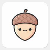 Happy Acorn – Cute Kawaii Illustration スクエアシール (正面)