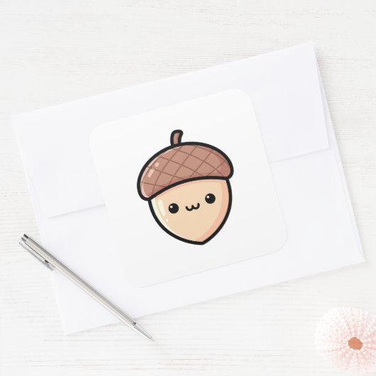 Happy Acorn – Cute Kawaii Illustration スクエアシール (封筒)