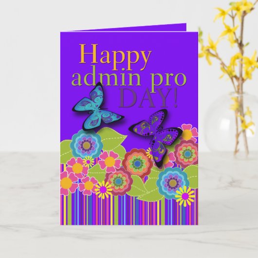 Happy Admin Pro Day、蝶と花 カード (黄色い花)