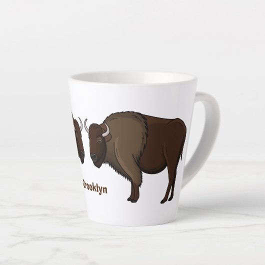 Happy American bison buffalo illustration カフェラテマグ (右アングル)