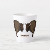 Happy American bison buffalo illustration カフェラテマグ (正面)