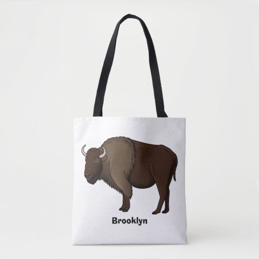 Happy American bison buffalo illustration トートバッグ (正面)