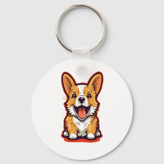 Happy and Cute Corgi - Dog Lov用かわいいデザイン キーホルダー (正面)