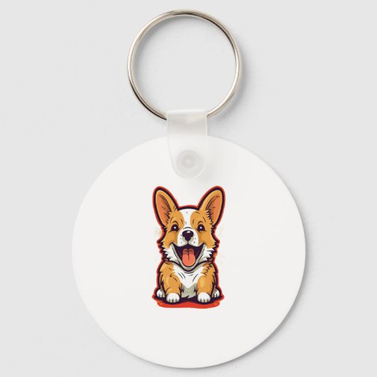 Happy and Cute Corgi - Dog Lov用かわいいデザイン キーホルダー (正面)