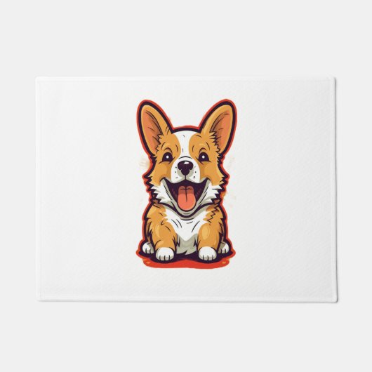 Happy and Cute Corgi - Dog Lov用かわいいデザイン ドアマット (正面)