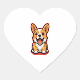 Happy and Cute Corgi - Dog Lov用かわいいデザイン ハートシール