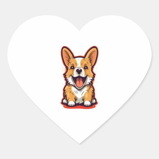 Happy and Cute Corgi - Dog Lov用かわいいデザイン ハートシール (正面)