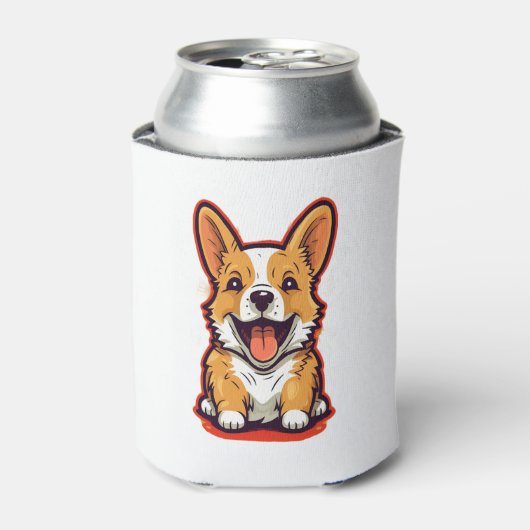 Happy and Cute Corgi - Dog Lov用かわいいデザイン 缶クーラー (缶正面)