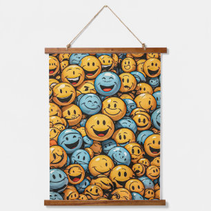 Happy And Emojiおもしろい顔 吊り下げ型タペストリー