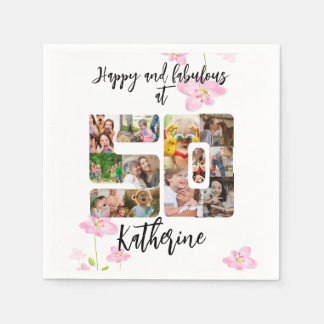 Happy and Faborous 50誕生日数々の写真 スタンダードカクテルナプキン