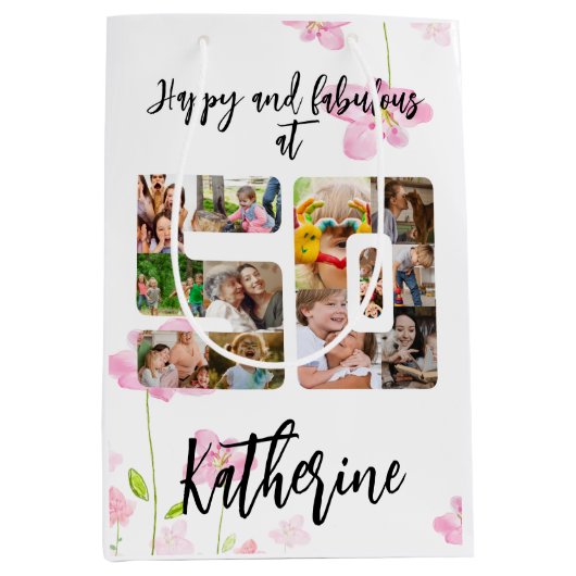 Happy and Faborous 50誕生日数々の写真 ミディアムペーパーバッグ (正面)