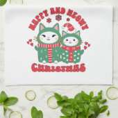 Happy and Meowy Christmas Cats キッチンタオル (折り畳み)