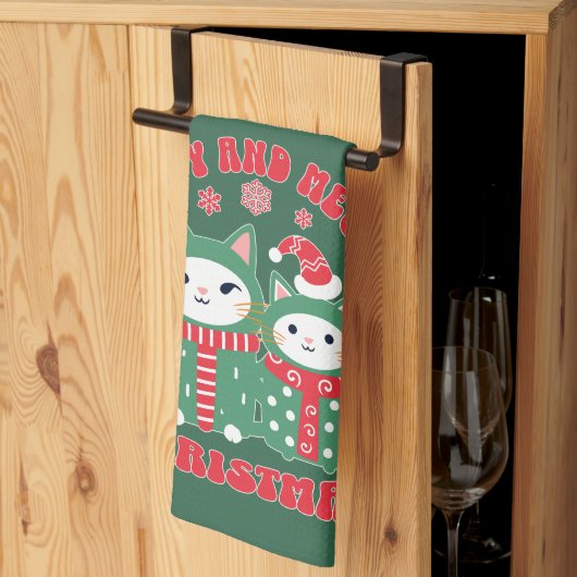 Happy and Meowy Christmas Cats 1 キッチンタオル (三つ折り)
