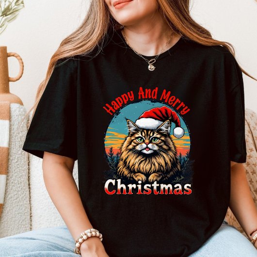 Happy And Merry Christmas - Cute Cat Tシャツ