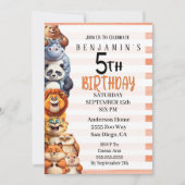 Happy Animals Boy's 5 Birthday Party 招待状 (正面)