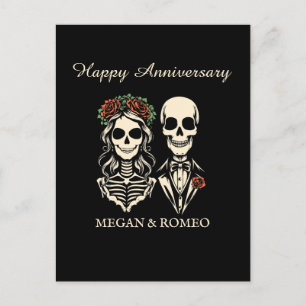 Happy Anneveraryゴシック様式のスケルトン結婚カップル ポストカード