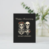 Happy Anneveraryゴシック様式のスケルトン結婚カップル ポストカード (スタンド正面)