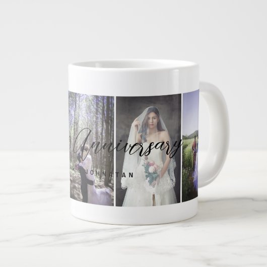 Happy Anniversary写真コラージュMug縦写真 ジャンボコーヒーマグカップ (正面右)