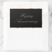 Happy Anniversary金ゴールドトリムとフォントスクリプトブラック 長方形シール (バッグ)