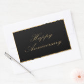 Happy Anniversary金ゴールドトリムとフォントスクリプトブラック 長方形シール (封筒)